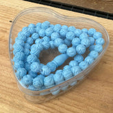 Rose-scented prayer beads in heart box, blue